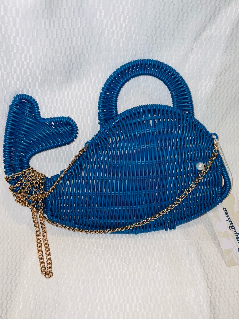 Tommy Bahama Blue Woven Whale Mini Bag with Gold Chain